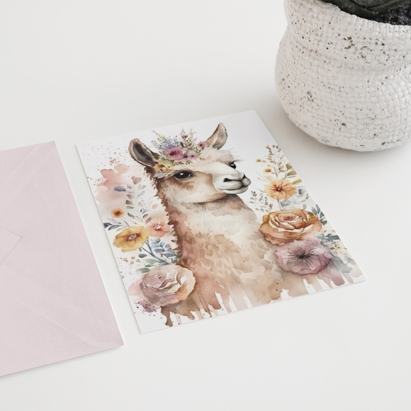 Watercolor Cute Floral Llama Wall Art Illustration Print Poster Card Unframed - Picture 6 of 6